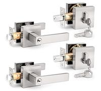 Prbrico - Leve quadrata per porta in nichel satinato, robuste serrature quadrate 2 Pack Set di bulloni di sicurezza a doppio cilindro