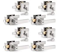 Prbrico - Leve quadrata per porta in nichel satinato, robuste serrature quadrate 4 Pack Set di bulloni di sicurezza a doppio cilindro