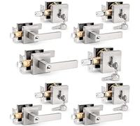 Prbrico - Leve quadrata per porta in nichel satinato, robuste serrature quadrate 5 Pack Set di bulloni di sicurezza a doppio cilindro