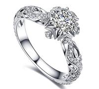 PRDECE Crystal Zircon Rings Women Silver Single Full Diamond Zircon Ring Fashion Trend Ring Ladies Jewelry Diamond Rings for Women Wedding Jewelry Gift (6,A)