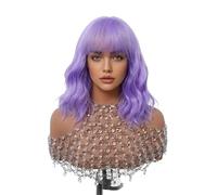Pre-depilate Parrucca for capelli sintetici Bob viola chiaro con frangia Parrucche cosplay ondulate corte for donne, alta temperatura Adatte ai principianti