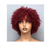 Pre-depilate Parrucche corte afro ricci for capelli umani brasiliani Remy 99J con frangia for donne Adatte ai principianti(Burgundy)