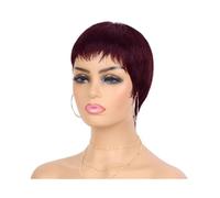 Pre-depilate Parrucche corte in capelli umani for donne Parrucca corta in rossa completa con macchina e frangia Adatte ai principianti(Red)