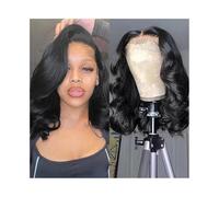 Pre-depilate Parrucche frontali in pizzo trasparente 13x4 con capelli umani corti, parrucca frontale in brasiliano al 180% for le donne Adatte ai principianti(14inches)