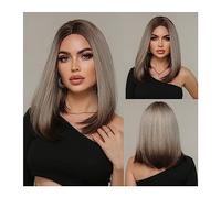 Pre-depilate Parrucche sintetiche lunghe dritte for donna Parrucca in platino marrone chiaro con radici scure Cosplay capelli resistenti al calore Adatte ai principianti