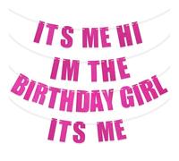 Pre-Infilato It's Me Hi I'm The Birthday Girl It's Me Striscione, Rosa Shocking Decorazioni per Feste di Compleanno Glitter Ghirlanda per Feste di Cantanti Sfondo