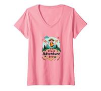 Pre-K Adventure Boy, Esploratore all'aperto in Cerca di Natura Selvaggia Maglietta con Collo a V, Donna, Rosa, L
