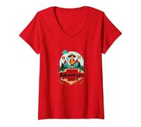 Pre-K Adventure Boy, Esploratore all'aperto in Cerca di Natura Selvaggia Maglietta con Collo a V, Donna, Rosso, L