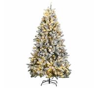 Pre-Lit Artificial Christmas Tree, Flocked White Snow, 270 cm Tall, Hinged Design, 300 s, decorazione in oro rosa, supporto in metallo, decorazione per interni invernali
