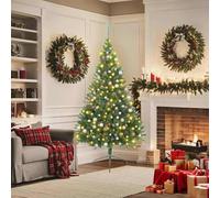 Pre-Lit Artificial Christmas Tree, Green 180 cm PVC, 300 bianco caldo, 8 modalità, USB Powered, durevole decorazione per interni ed esterni, 465 suggerimenti, con supporto e ornamenti