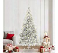 Pre-Lit Artificial Silver Christmas Tree, 210 cm, PET, bianco caldo, 8 modes, USB Powered, decorazione per interni ed esterni, elegante design a forma di cono per casa, giardino, patio