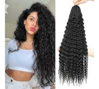 Pre Looped Micro Curly Crochet Hair 8 Packs Brazilian Afro Kinky Crochet Hair Black Braiding Hair Extensions Deep Wave Synthetic Mini Senegalese Twist Hair For Boho (1B, 22 Inch (Pack of 8))