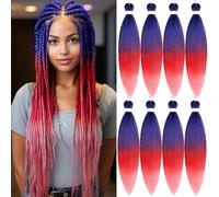 Pre-stretched Braiding Hair Professional Easy Crochet Braid Hair 26 Inch 8 Packs Hot Water Setting Soft Synthetic Braiding Hair Extension for Twist Senegalese Crochet Hair (26 inch, Blue/red/pink)