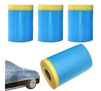 Pre Taped Masking Film - Self Adhesive Paint Cover Roll, Easy Tear Sheeting, Integrated Edge Tape Design, Dustproof Waterproof Furniture Shielding, Painting Accessory for Automotive Bodywork and Home