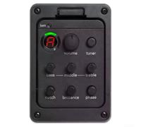 Preamplificatore nero per chitarra acustica, 2,2 x 3,3 pollici, colore | Equalizzatore a 4 bande, luminosità degli acuti bassi, sintonizzatore ad alta sensibilità integrato, modellatura precisa del