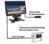 PREASSEMBLATO Kit retromarcia CAMPER Telecamera BIANCA cavo Monitor 7" 12v 24v