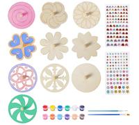 Prebarfun 10 Pezzi Trottola di Legno, Trottole Compleanno Bambini Colorati, Creativi per Bambini, Lavoretti Creativi, Crepuscolo & 12-Pigmenti a Colori & 2-Adesivi Diamantati