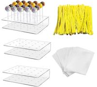 Prebarfun 3 supporti per torte pop con 100 steli per cake pop, 20 fori, supporto per torte con sacchetti di cellophane, lecca-lecca-lecca-lecca, cravatte metallizzate per Natale, matrimoni, compleanni