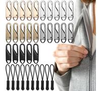 Prebarfun 35 Pcs Cursore Cerniera Ricambio, Zip Cerniera Sostituzione in Metallo, Tirante per Cerniera Lampo e 10 pezzi Tiralampo in Nylon, Cursori per Cerniere Lampo per Borsa Vestiti Jeans