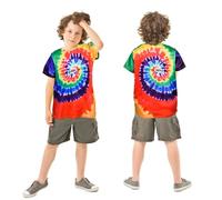 Prebene Magliette Tie Dye per ragazzi 3-12 anni, girocollo a maniche corte arcobaleno, stile hippie, per bambini, Rosso intenso, 6-8 anni