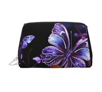 Precioso neceser de maquillaje de piel con forma de mariposa morada, impermeable, organizador de cosméticos, pequeño neceser con cremallera, neceser de viaje portátil para mujeres y niñas.