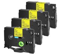 PrecisGear TASSE LAMINATI ID flessibili 5 10pc compatibili con TZ TZE-FX231 FX131 FX631 6 9 12 18 24 mm etichette per la sostituzione di terze parti universali PT-1000(4PK Black on Yellow)