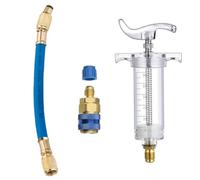 Precision AC Oil Dye Injector Tool, Manual Brass Refrigerant Lubricant Charging Injector with High Pressure Hose, Clear Barrel, Automotive Air Conditioning Compressor Oil Filling Service Kit