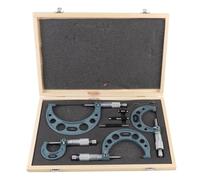 Precision Outside Micrometer Set Professional Measuring Tools for Engineers and Machinists High Quality Cemented Carbide Cast Iron Construction 0 100mm Range 4pc Kit with Wood Case
