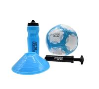 Precision PLAY - Set per allenamento di calcio per bambini, misura 4, coni, bottiglia d'acqua, pompa e borsa, kit di attrezzatura per allenamento da calcio, regalo per giovani giocatori, blu