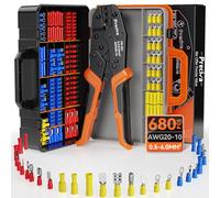 Preciva Pinze Piegatrici,680 pezzi Terminali 0,5-6 mm²isolati,Kit di utensili a Crimpare per Terminali di cavi isolati Utilizzato per la riparazione di vari impianti elettrici domestici.