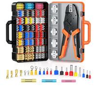 Preciva Set di 6 strumenti di crimpatura con 395 connettori, crimpatrice a cricchetto per termorestringenti, connettori isolati, barilotto aperto, terminali di anello di sicurezza, terminali per tubi