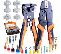 Preciva Set di pinze crimpatrici con 6 ganasce intercambiabili e pinza spelacavi automatica, pinza professionale 8 in 1 con 285 terminali, pinza a cricchetto per terminali, spina solare e piatta in