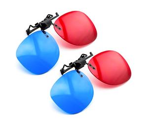 PRECORN Set di 2 occhiali 3D Clip-On 3D in rosso/blu, occhiali anaglifici 3D per portatori di occhiali, perfetti per film 3D, giochi per PC 3D, immagini 3D, video 3D (YouTube), proiezioni 3D e molto