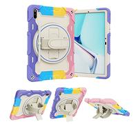 PREDCFVY Custodia per bambini per Huawei Matepad 11 2021, staffa elastica multi-angolo+cinturino da polso girevole regolabile a 360° guscio infrangibile tre in uno, a prova di caduta, spalla