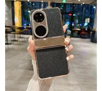 PREDCFVY Custodia tascabile per Huawei P50, in pelle lucida ultra sottile e leggera con cerniera, pellicola proteggi schermo, cavalletto protezione contro le cadute, antiurto, copertura robusta (nero)