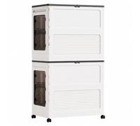 predolo 2 Pezzi Mobile Pieghevole con Coperchio Apribile Resistente Armadietto in Polipropilene con Ruote Basso Profilo per Casa, Camera da Letto, Armadio