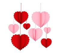 predolo 8 Pezzi di Decorazioni per a Forma di Cuore, Ornamenti riutilizzabili a Forma di Cuore in Carta, Ghirlanda di Corda da Appendere per, Rosa Rosso