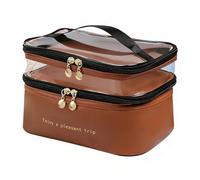 predolo Beauty Case a Doppio Strato Grande Capacità Trousse da Viaggio Impermeabile Design Alla Moda Borsa Cosmetici Trasparente per Viaggiatori, Donne, Bagno, Marrone, Marrone