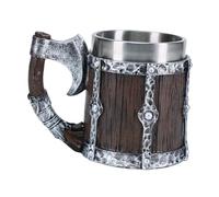 predolo Boccale da Birra in Legno con Rivestimento Interno in Acciaio Inossidabile, Stile Rustico, Grande Boccale Vichingo per Feste all'aperto, casa e, Argento