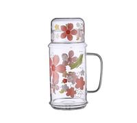 predolo Brocca in Vetro con Coperchio a Bicchiere Grande Capacità 1100 Ml Bottiglia D'acqua in Vetro con Tazza senza Metalli Pesanti per Ufficio, Scrivania, Trasparente