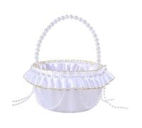 predolo Cesto portafiori per damigelle da sposa, grazioso cesto portafiori portatile in pizzo con manico in perle artificiali per collezione, regalo di Natale