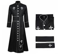 predolo Costume da Religioso Stile Medievale Veste da Prete Colletto alla Orientale Abito da Sacerdote Cosplay per Halloween, Carnevale, Feste a Tema, Nero, L