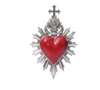 predolo Cuore Sacro con Raggi Solari Gotico Cuore Devozionale con Croce Mistico per Altare Domestico, Argento