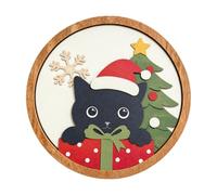 predolo Gatto di Legno Appeso per Natale con Scena Stampata di Gatto Nero con Cappello Rosso E Regalo Decorazione Ro per La Parete con Gancio E Adesivi Rotondi Adatta per