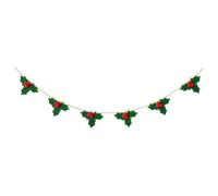 predolo Ghirlanda Natalizia in Feltro da 180 cm, pronta da Appendere, Accessorio per Decorazioni Festive con Bacche Rosse e Foglie Verdi, Design a 3 Foglie