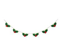 predolo Ghirlanda Natalizia in Feltro da 180 cm, pronta da Appendere, Accessorio per Decorazioni Festive con Bacche Rosse e Foglie Verdi, Design a 2 Foglie