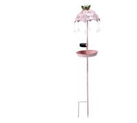 predolo Lampada Solare da Giardino Mangiatoia per Uccelli Esterno a Picchetto Lanterna Decorativa con Gocce a Cristallo Corpo in Metallo Impermeabile Ip65, Rosa