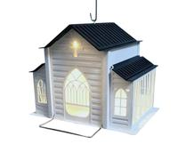 predolo Mangiatoia in Metallo a Forma di Chiesa Resistente Alle Intemperie Mangiatoia Solare Drenaggio Stazione Alimentazione Uccelli per Esterno, Albero