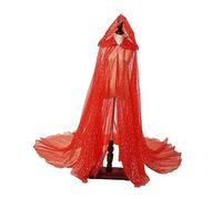 predolo Mantello con Cappuccio Scialle Nuziale Veste Da Fata Costume con Lungo Strascico Scintillante Adatto per Cosplay Carnevale E Feste in Masche, Rosso