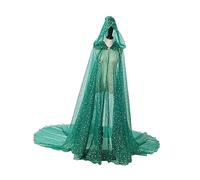 predolo Mantello con Cappuccio Scialle Nuziale Veste Da Fata Costume con Lungo Strascico Scintillante Adatto per Cosplay Carnevale E Feste in Masche, VERDE